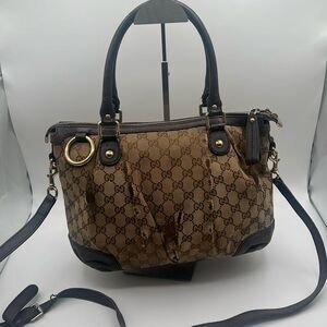GUCCI GG CANVAS LEATHER SUKEY 2 WAY SHOULDER CROSSBODY BOSTON BAG